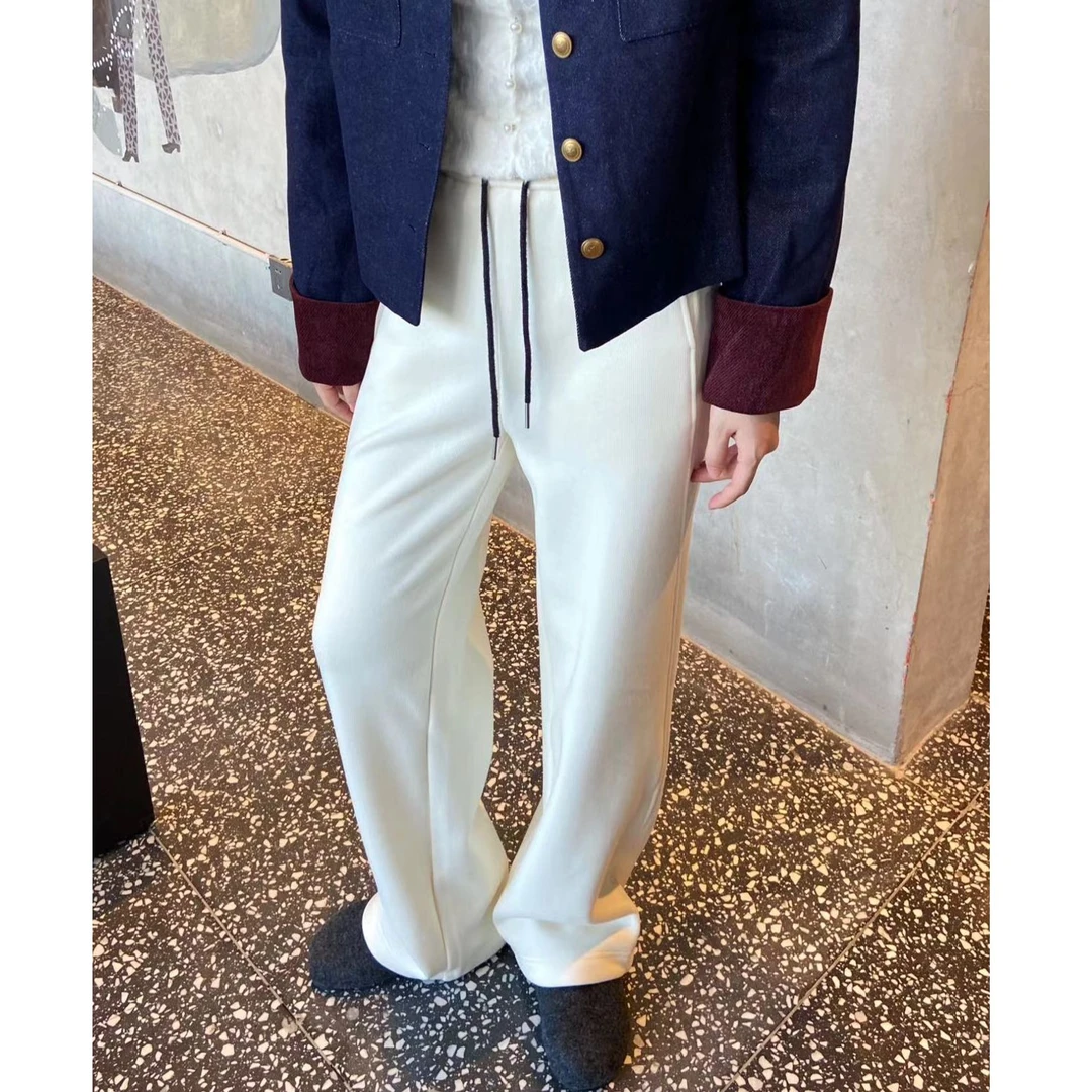 KIKI严选：1536-N家欧洲站南油秋冬新款松紧腰抽绳加绒直筒裤