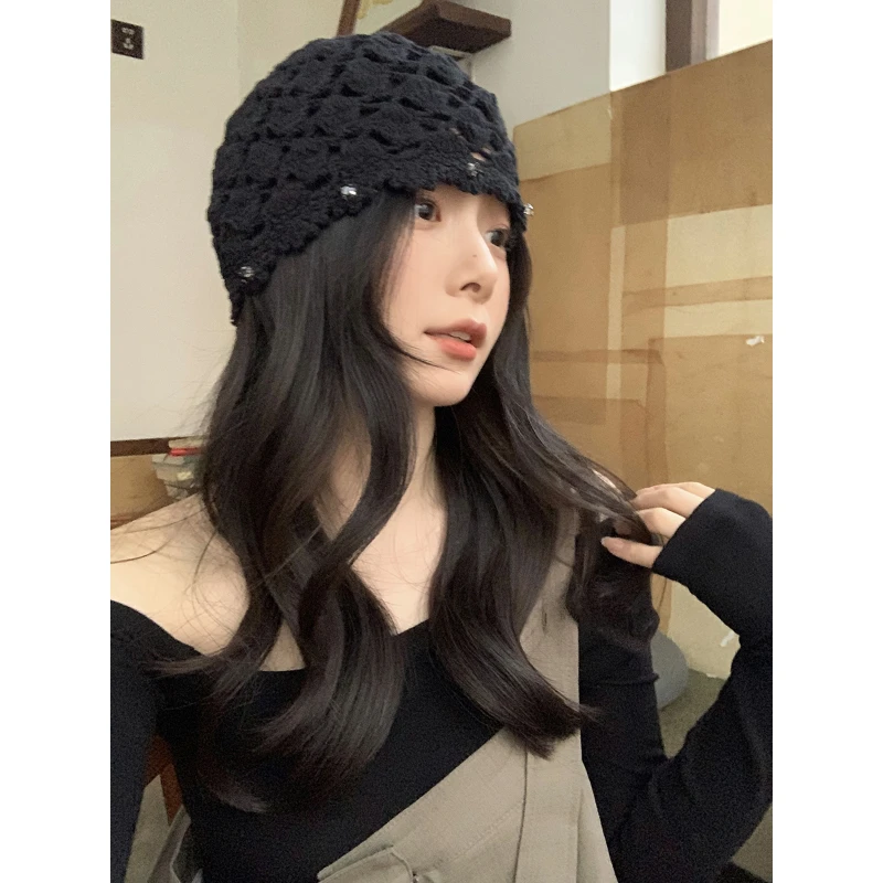 手工编织镂空针织帽女2025春夏薄款复古套头帽堆堆帽