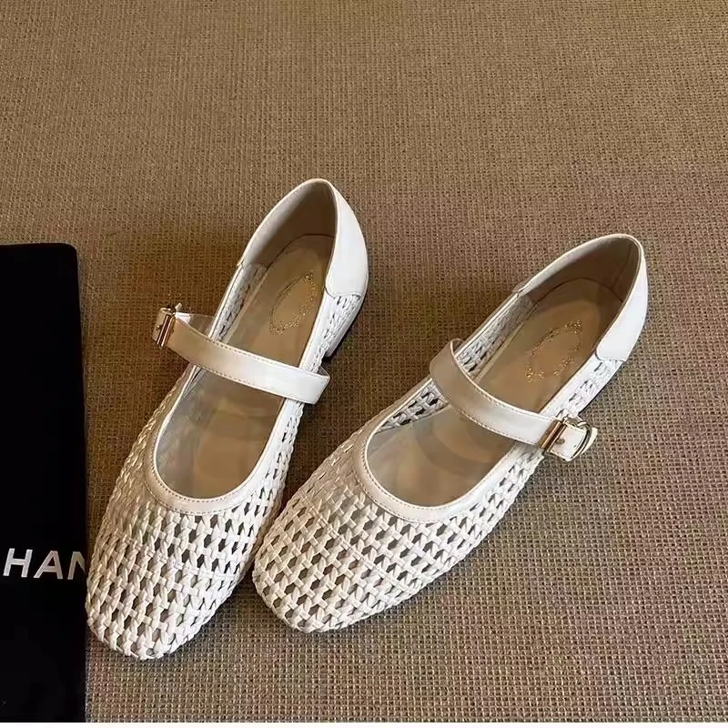 羊皮断码清仓时装凉鞋女粗跟2025夏季新款休闲风平底浅口百搭单鞋