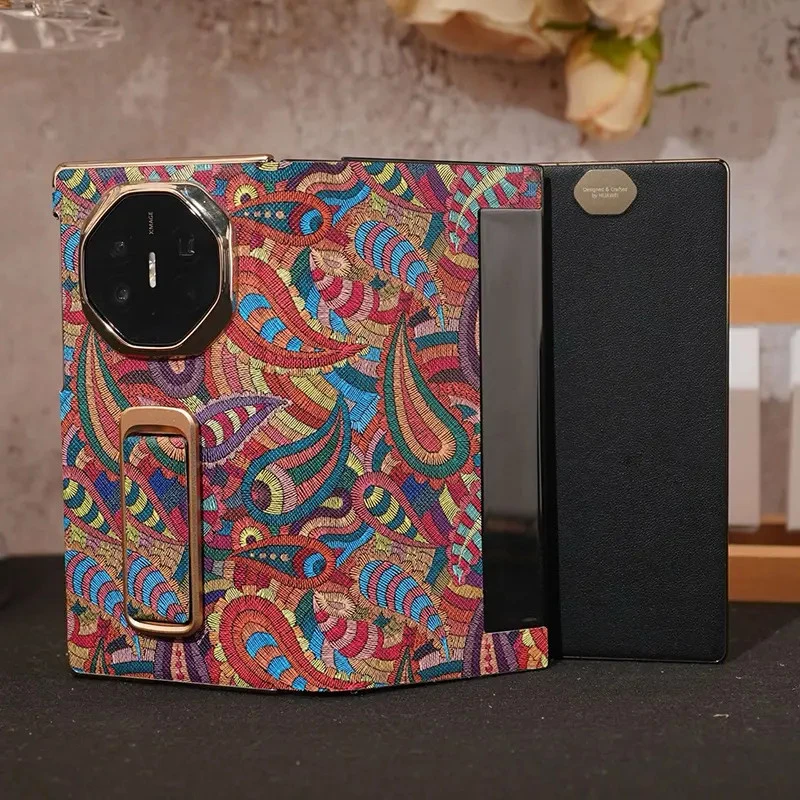 适用华为Mate XT三折叠屏翻盖手机壳缤纷腰果花XT全包防摔保护套