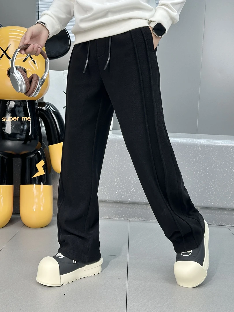潮牌高端轻奢2024新款长裤加厚冬季平口折叠长裤宽松直筒休闲长裤