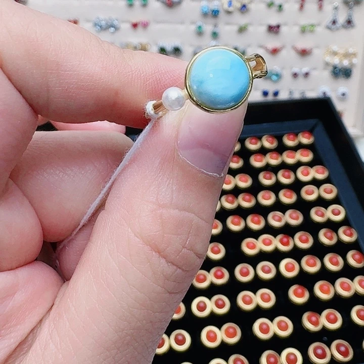 针钠钙石（海纹石）戒指银S925镶嵌c****玥戒指