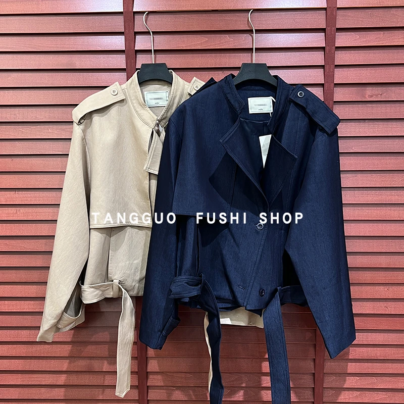 韩系简约『文艺』短外套立领风衣女春季新款气质百搭外套19265