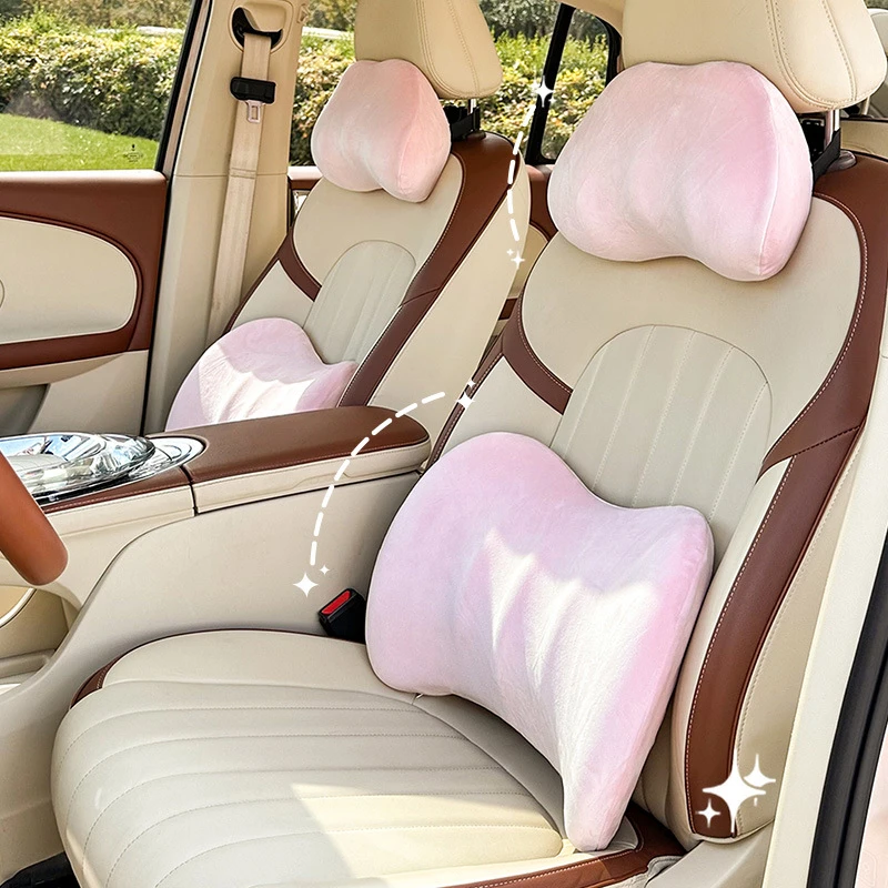汽车枕腰靠简约记忆棉车用护颈枕靠枕冬季毛绒车载座椅护腰靠垫