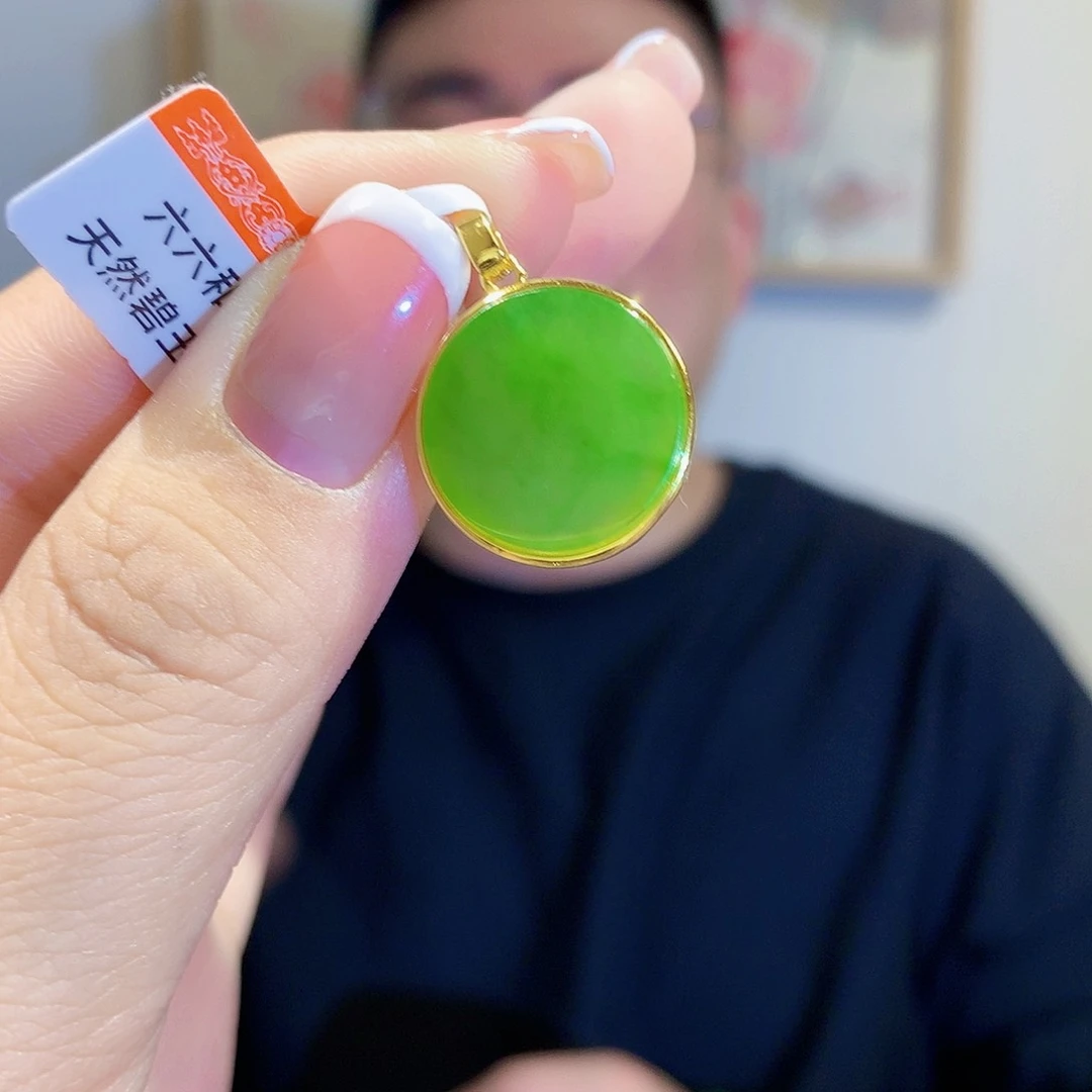 和田玉（碧玉）颈饰银S925镀金镶嵌