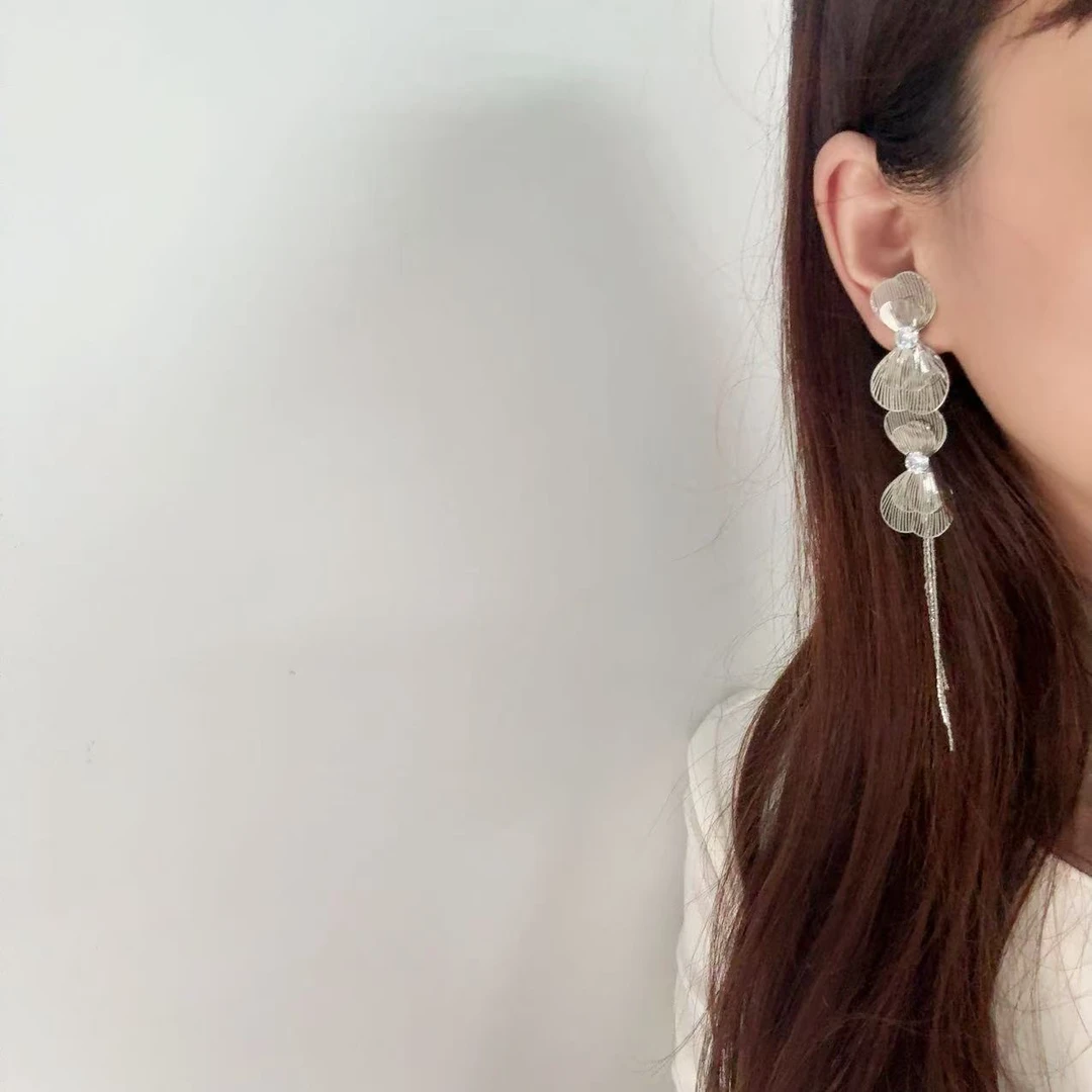 合金耳饰 c-2022长款镂空蝴蝶结流苏耳环 修饰脸型耳饰8293