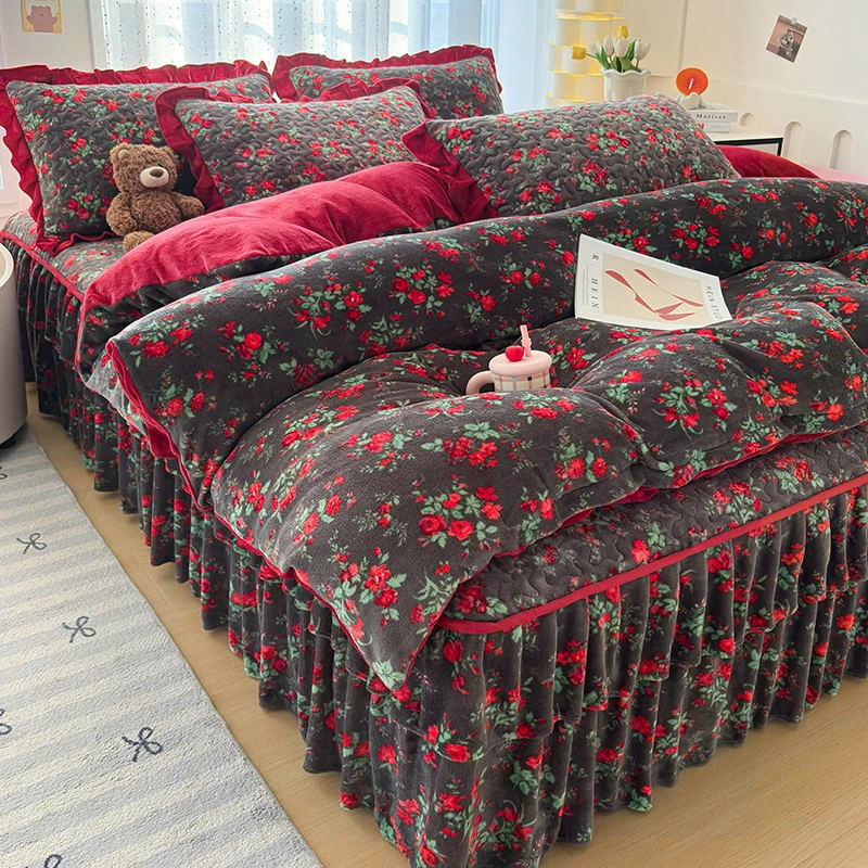 【床裙款】2025新款加厚床裙款牛奶绒四件套冬季双面加绒床上4件套