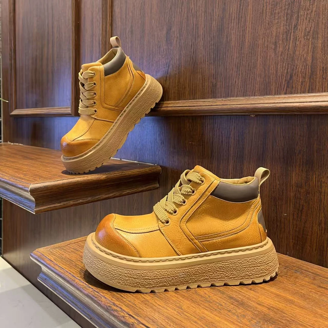 男鞋秋冬季复古百搭中高帮保暖休闲马丁靴时尚英伦巴恩风潮流鞋子