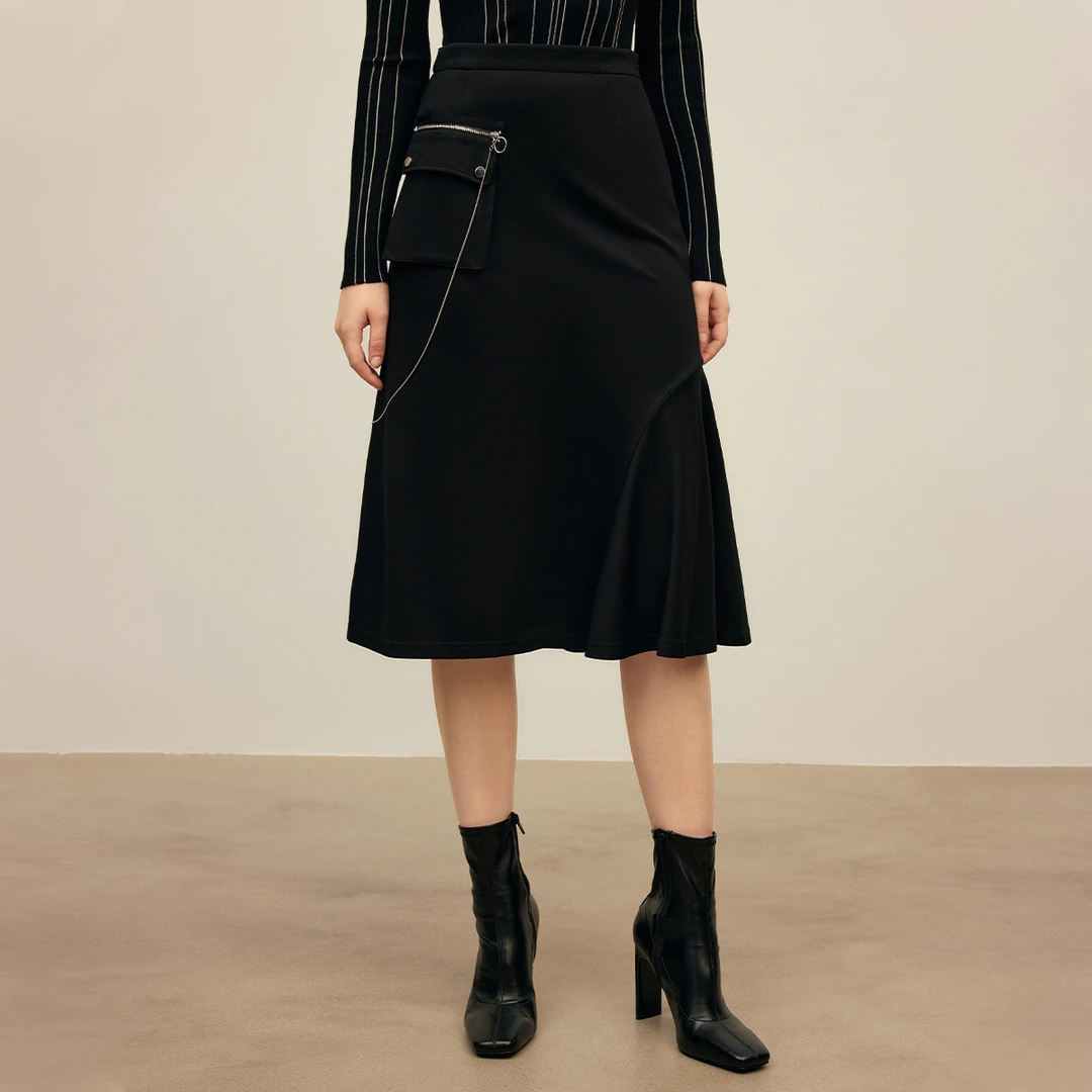 【诗语专属】设计感拼接半身裙秋季时尚链条装饰工装风酷飒中长裙