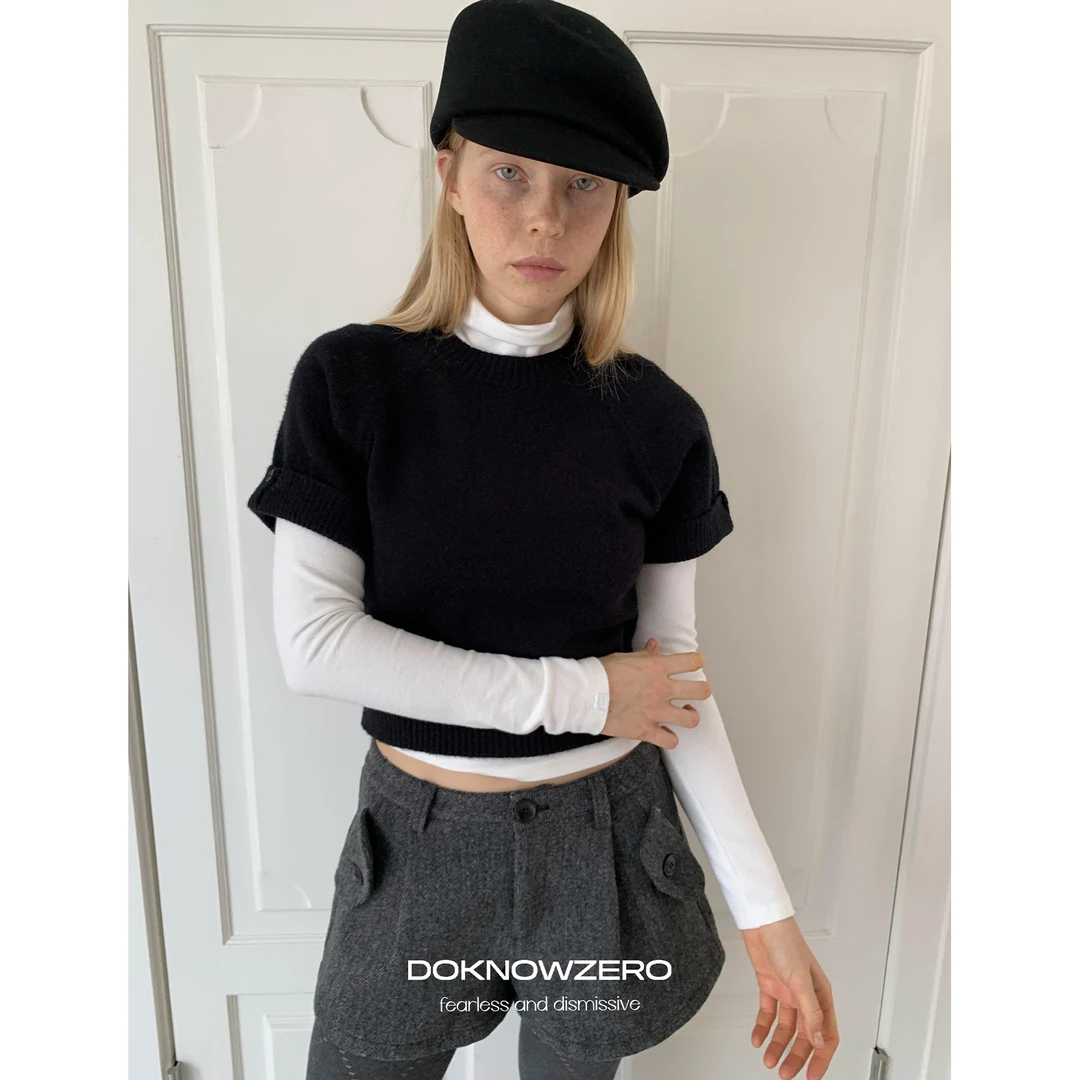 DKZ圆领叠搭显瘦短袖针织衫