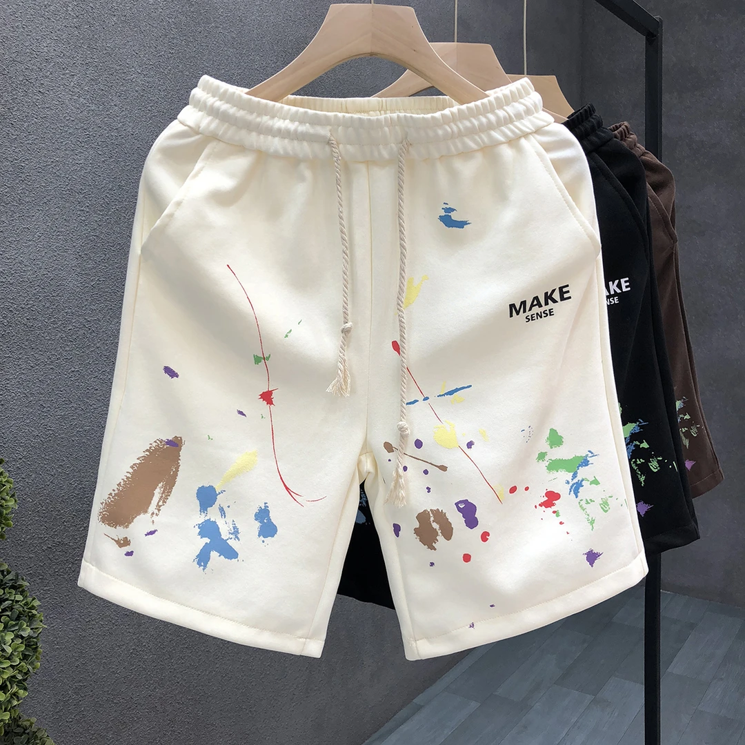 郎的设计感涂鸦印花青年短裤男潮牌帅气五分裤2025夏季新款大裤衩
