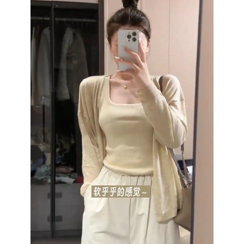 【咖德诺】秋装搭配一整套奶套装微胖女生小个子针织开衫韩剧穿搭