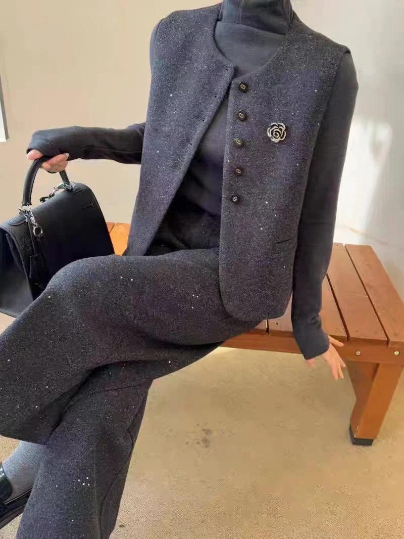 （刘敏服装）A03款早春新款三件套带马甲欧货时尚