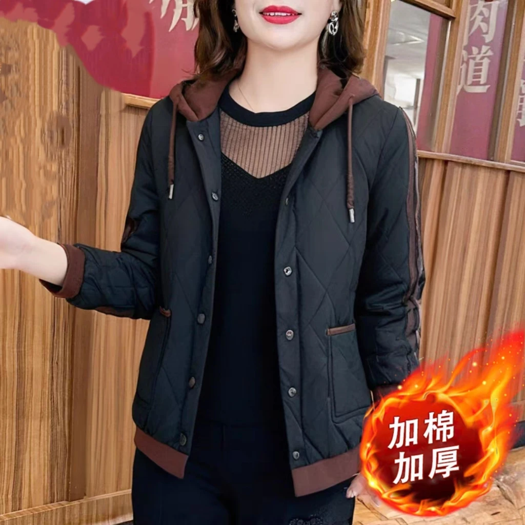 中老年女装短款连帽棉服外套2025冬季新款棉衣妈妈装加厚保暖棉袄