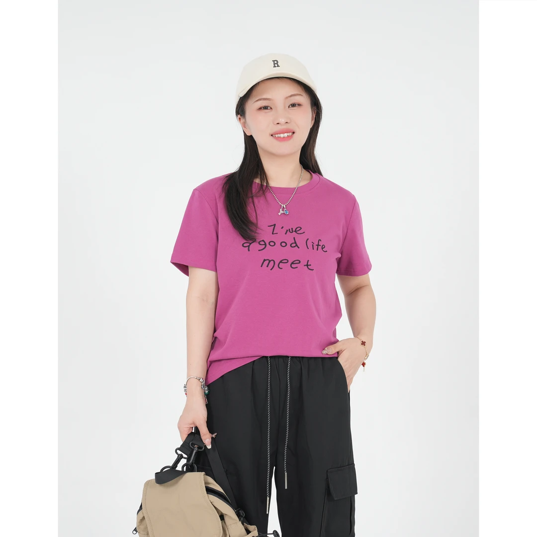 小个子圆圆HP420春夏新款圆领刺绣字母短袖T恤宽松短款夏季上衣女