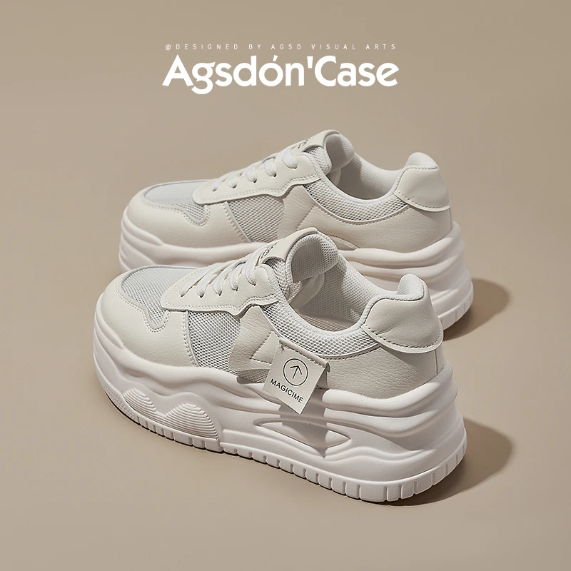 【奥古狮登】厚底小白鞋女夏季网面透气增高6CM休闲板鞋L152182