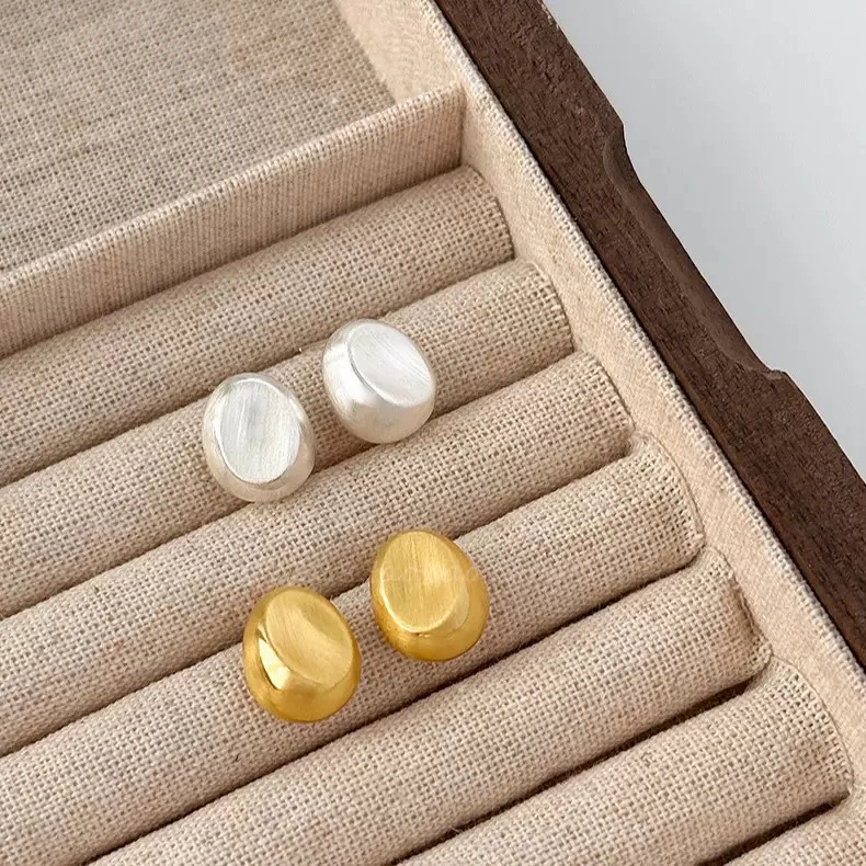 铜合金耳饰 哑光拉丝小众百搭冷淡风耳钉简约ins时尚小巧气质素款