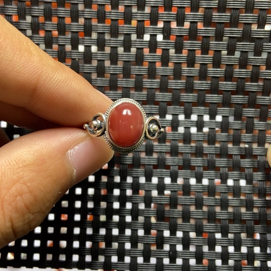 南红玛瑙戒指银S925镶嵌