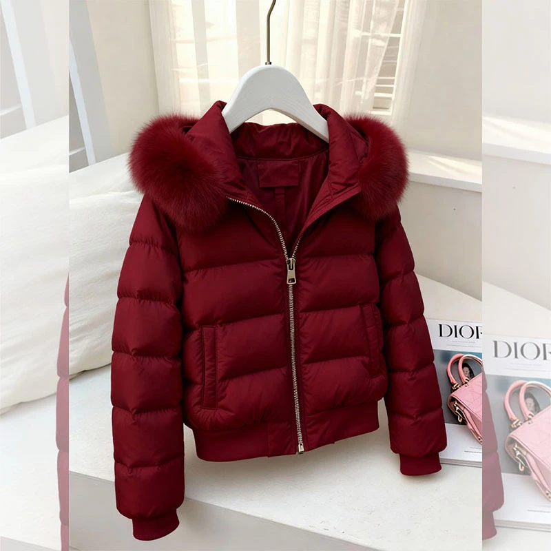 冬季新款酒红色棉衣厚外套女时尚百搭气质轻熟风棉服洋气减龄棉袄