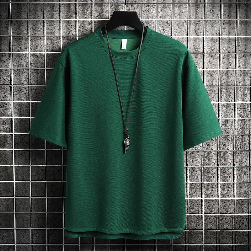 港风纯色薄款短袖潮流上衣夏季T恤运动韩版五分袖圆领男装时尚ins