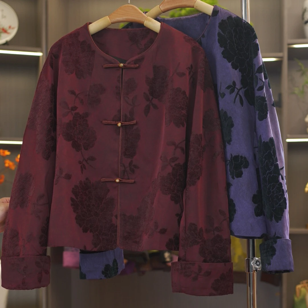 【芊金—漳绒】新中式桑蚕丝老料漳绒缎小香风落肩宽松高级大气外套