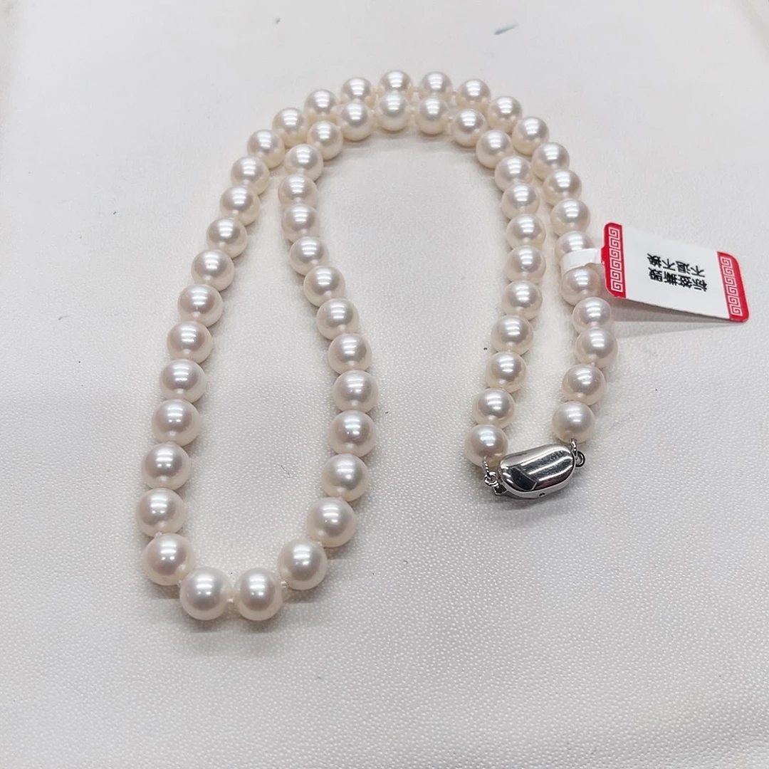 淡水珍珠项链银S925镶嵌7-8放漏