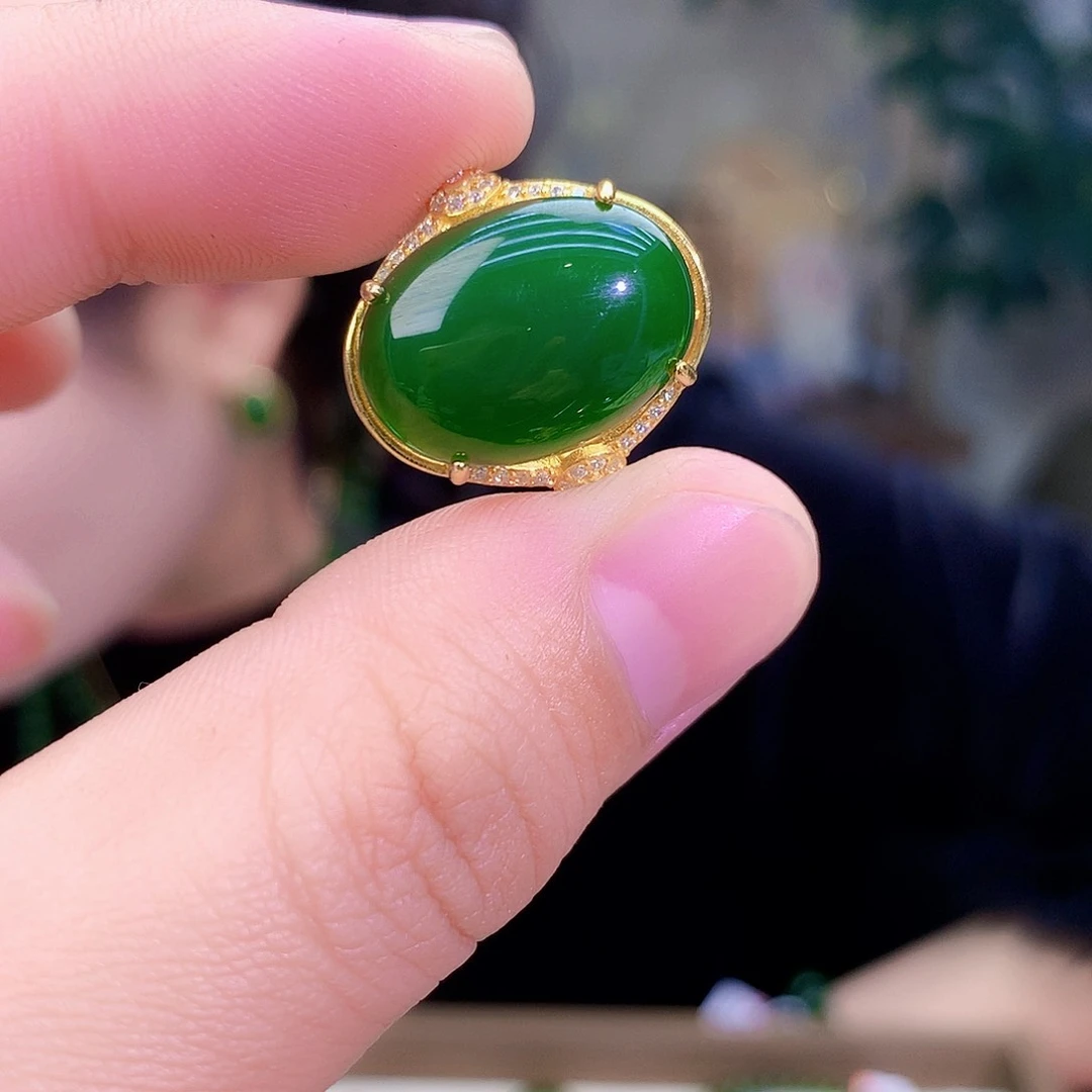 吊坠(不含链)银S925镶嵌和田玉（碧玉）戒指