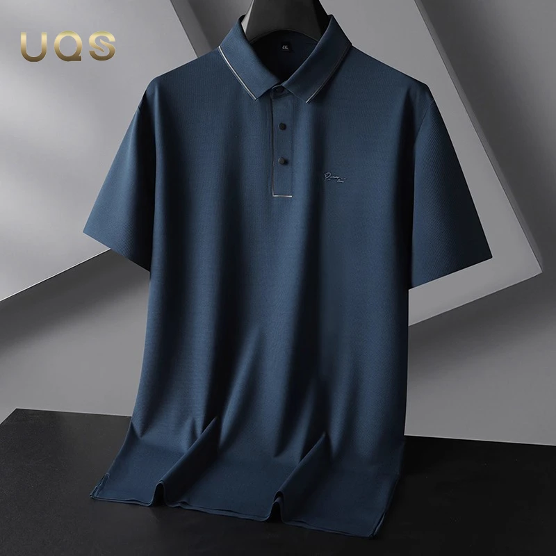 夏季薄款大码男装格纹冰丝凉感短袖上衣商务休闲简约POLO衫翻领款