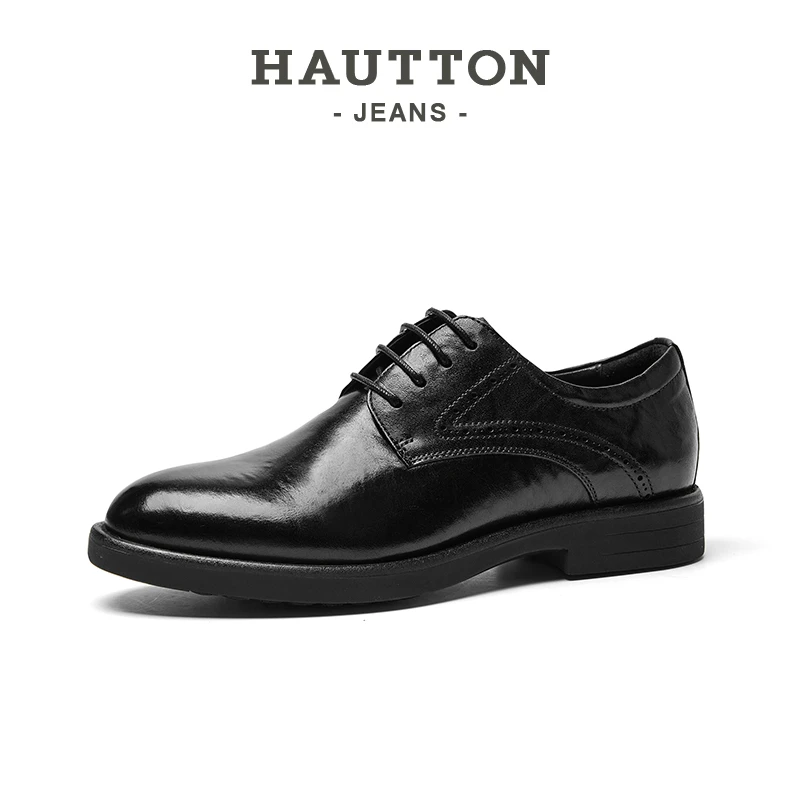 HAUTTON/皓顿商务皮鞋休闲男皮鞋鞋子男士透气德比牛皮933PX4509