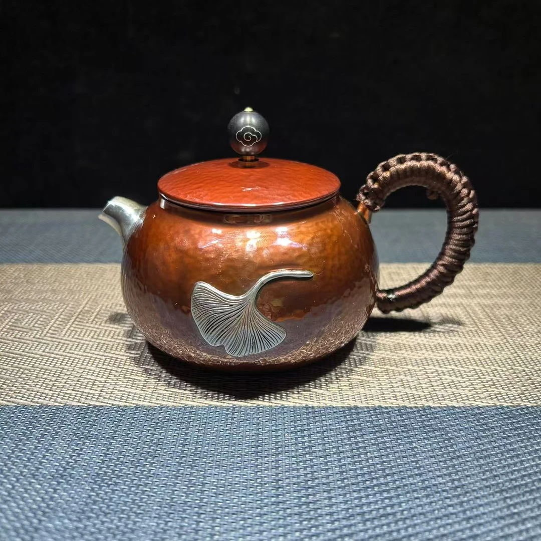 泡茶壶 银嘴千秋大叶泡茶壶紫铜泡茶壶 280毫升石瓢壶 全手工紫铜