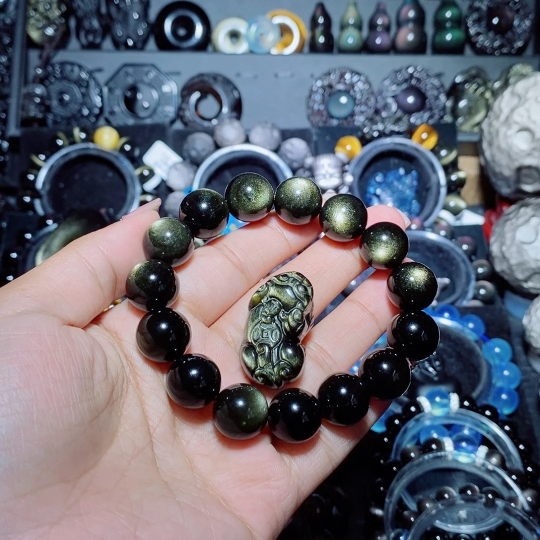 黑曜岩未镶嵌手链尽***中