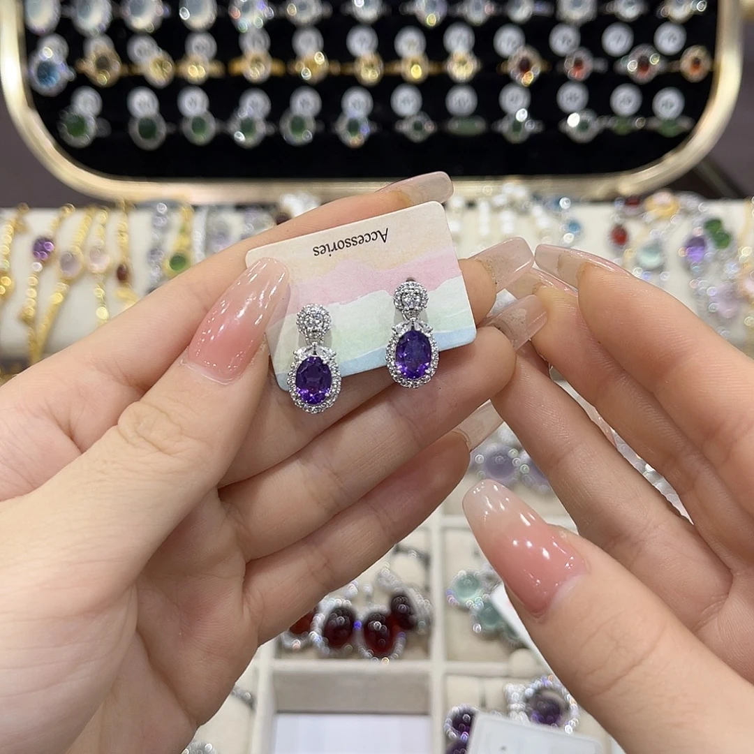 朵***朵耳饰紫晶银S925镶嵌