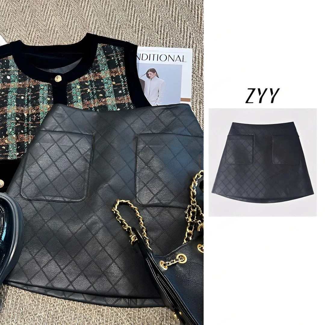 ZYY【魅力女士】2025/S新品菱格皮裙小香风百搭高腰短裙X25QDQ03194