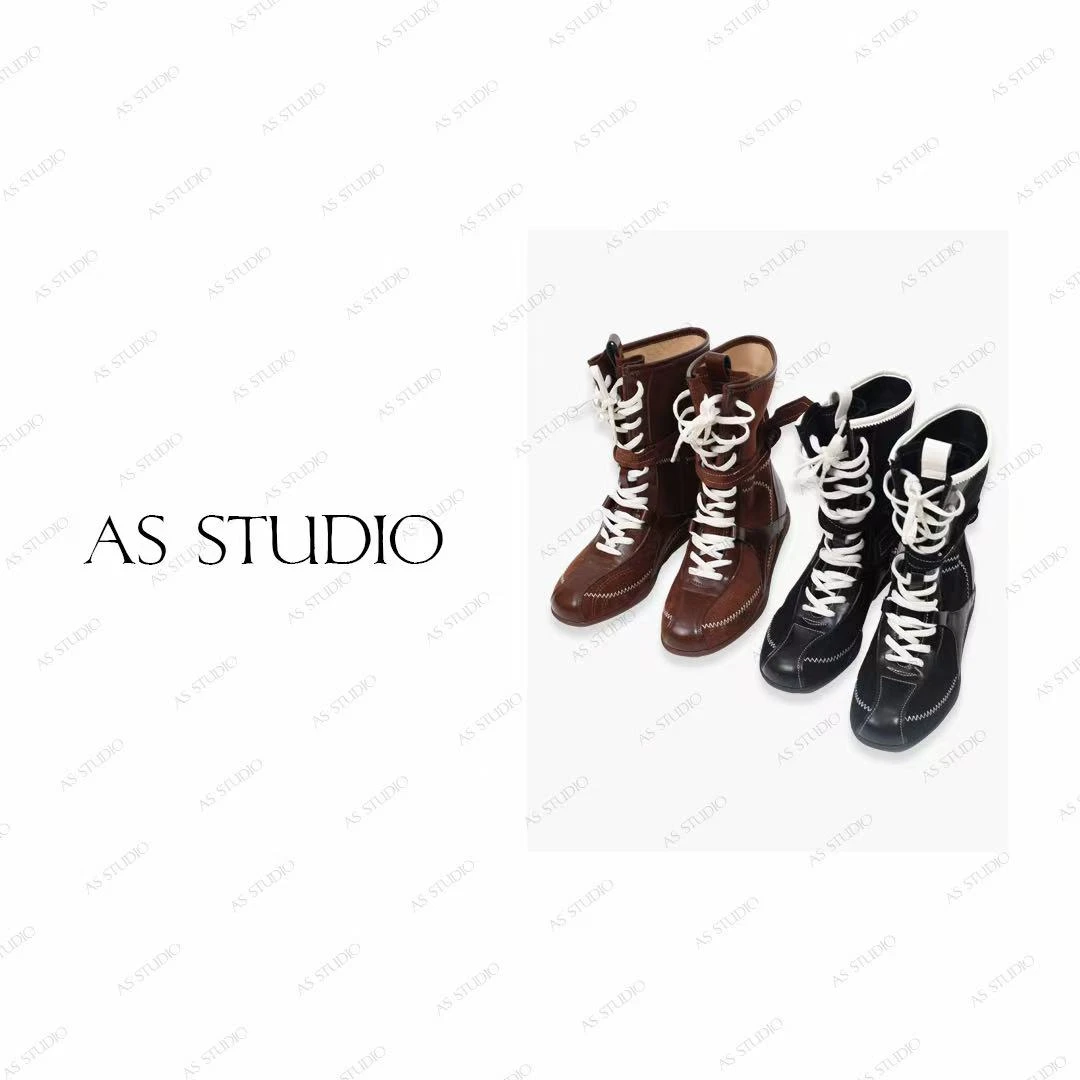 【啊双专属】猎装系列拳击靴黑白牛皮中筒短靴新款