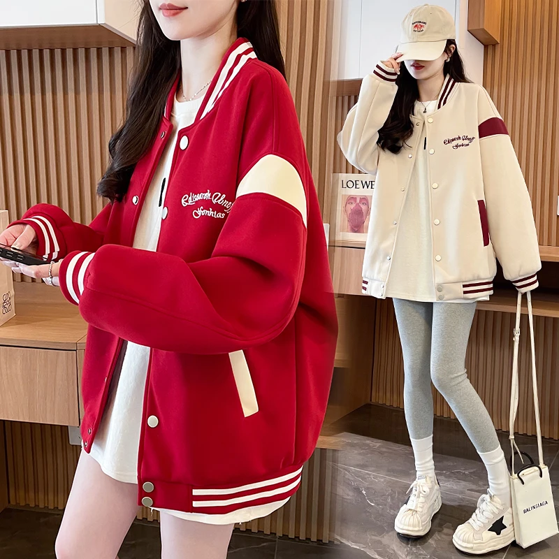 美式宽松灰色拼接棒球服外套女春季2025新款设计感小众飞行员夹克