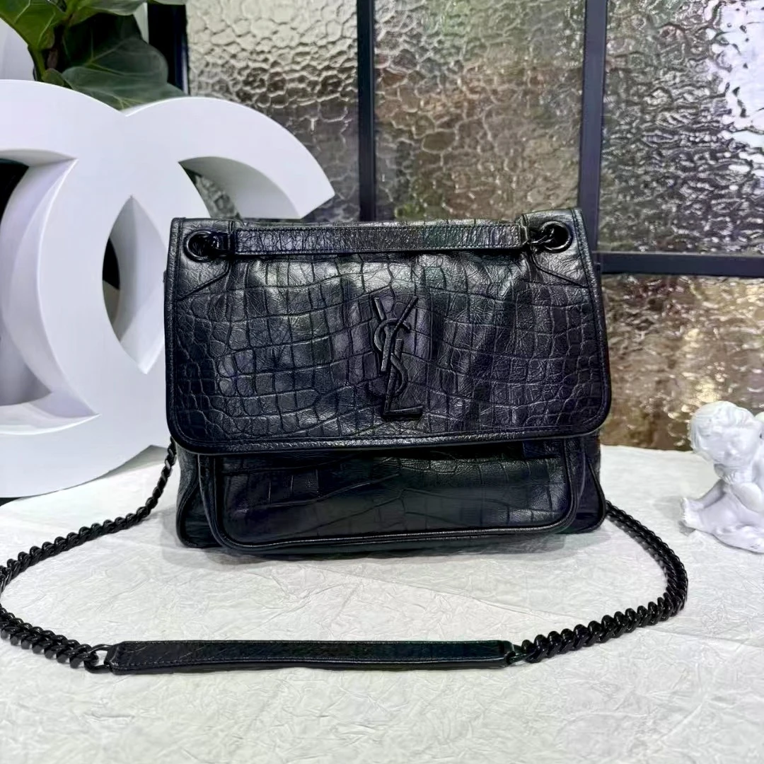 95新 YSL/圣罗兰 YSL黑色niki单肩包 中号25010089-03