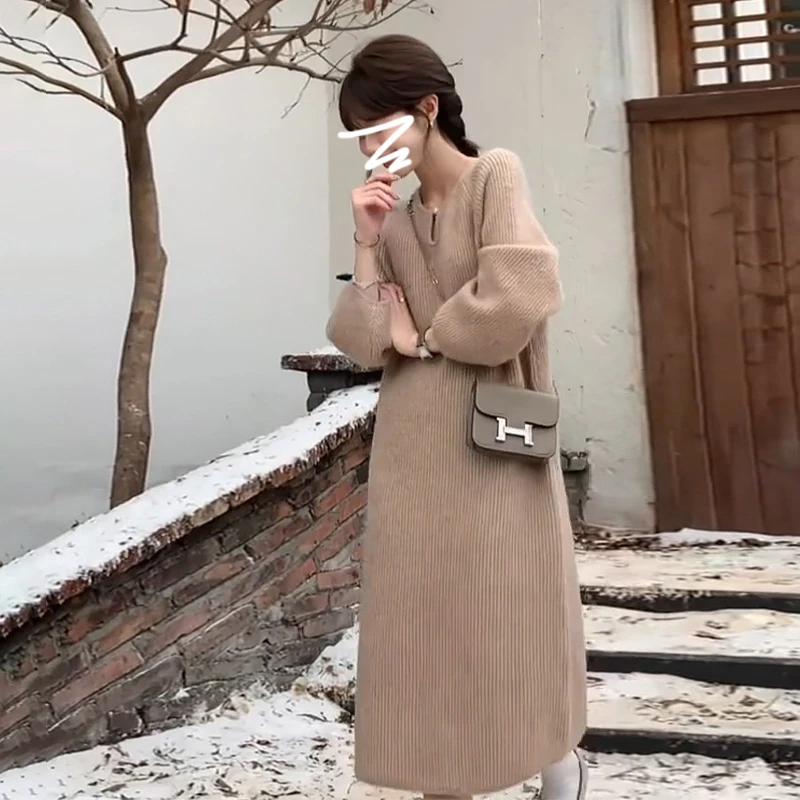 【现货+运补】长袖针织连衣裙女装冬穿搭法式气质高级长裙清仓H475