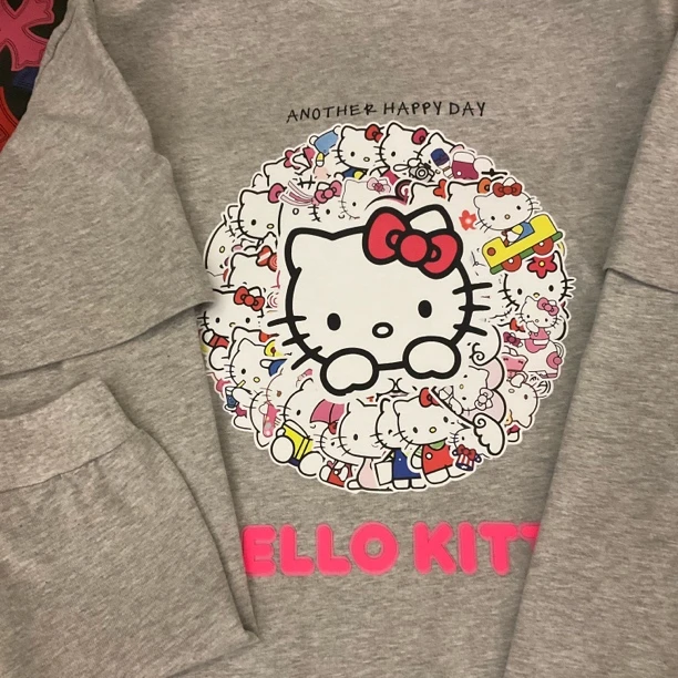 【劉發發】Q127【猫咪大集合灰色拼接袖】韩版时尚百搭高级拼接袖T恤