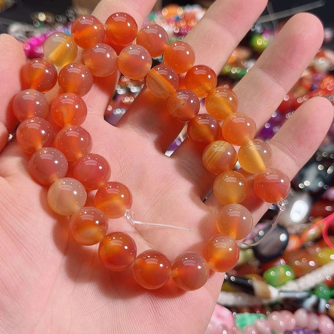 小***子玛瑙/玉髓未镶嵌珠宝半成品粉盐源一条12mm