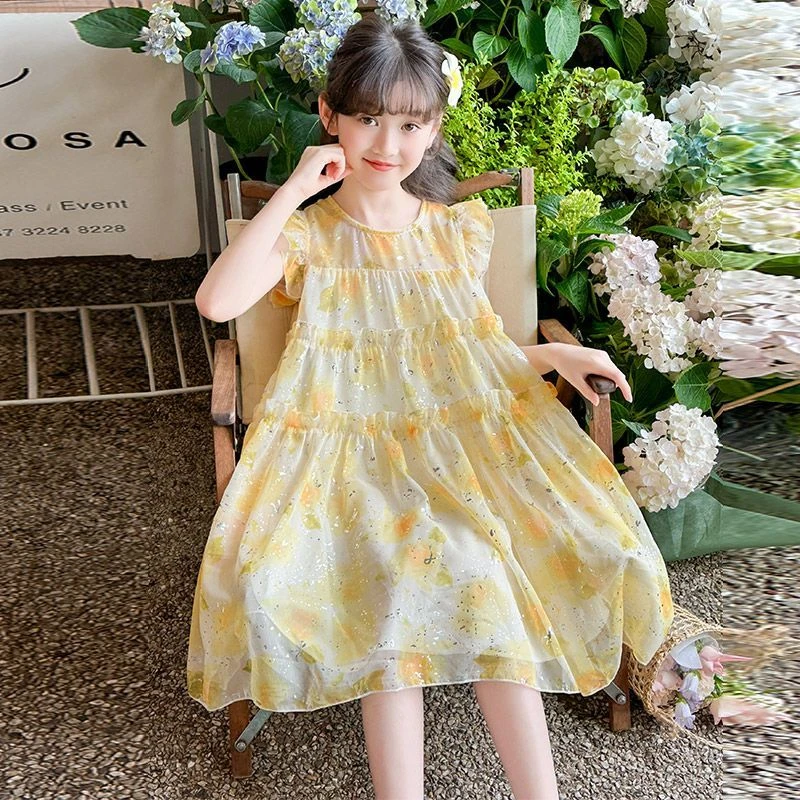 女童夏季连衣裙2025新款洋气儿童甜美夏装裙子女孩碎花背心公主裙