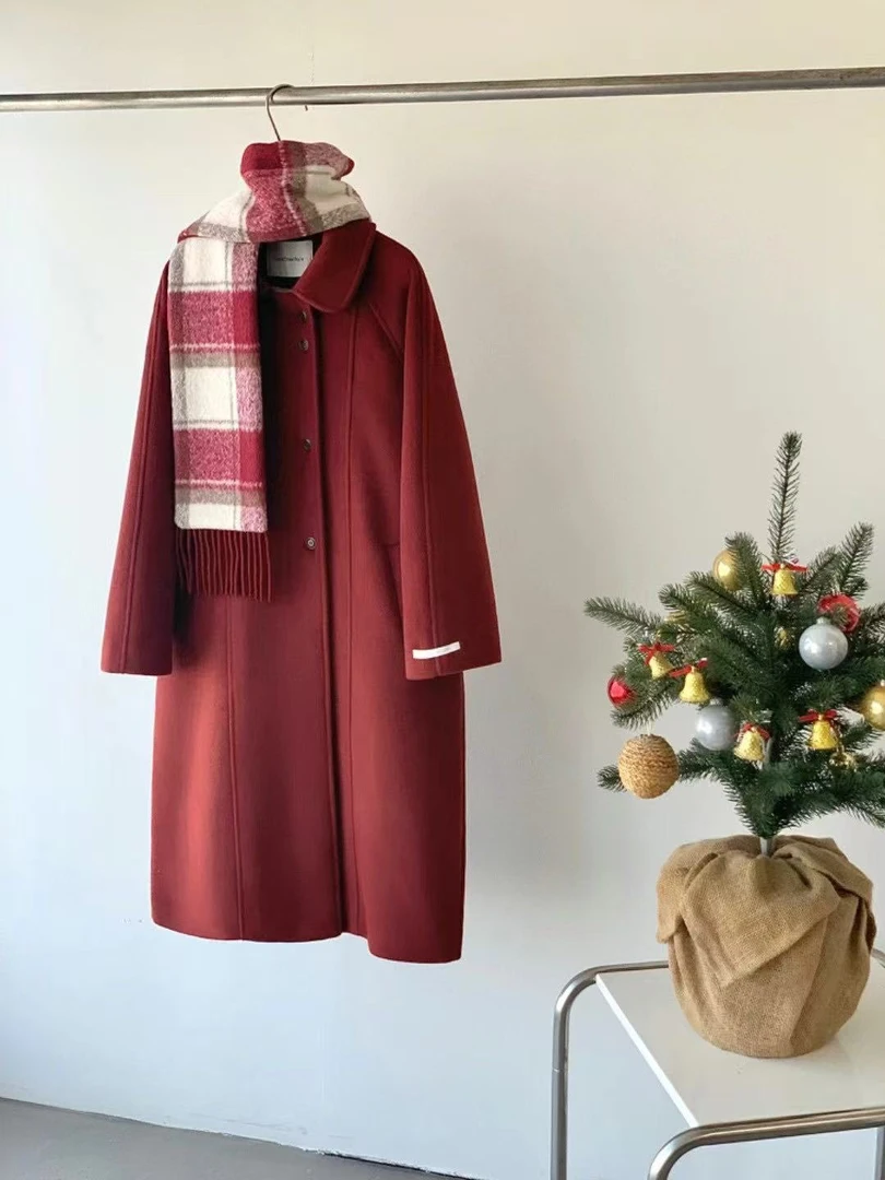 【慕莎服饰】韩系加毛加厚毛呢大衣围巾两件套#89631