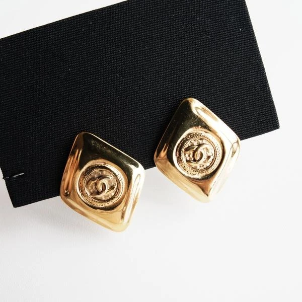 95新 Chanel/香奈儿 Chanel 金色菱形耳夹