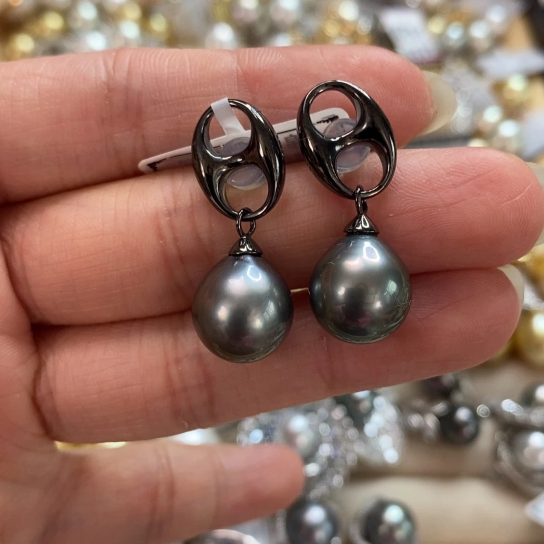 银S925镶嵌海水珍珠耳饰