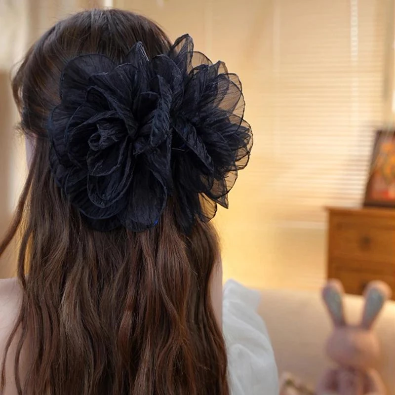 【芳华】抓夹仙气网纱花朵发夹原创设计气质发饰优雅盘发百搭鲨鱼夹
