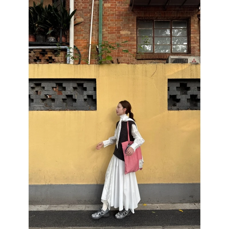 韩系慵懒复古坎肩针织马甲宽松叠穿长袖衬衫温柔风休闲显瘦半身裙