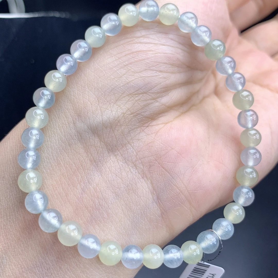 四会 缅甸A货翡翠正冰黄翡带玻璃钢冰珠圆珠手链手串T/5.5mm