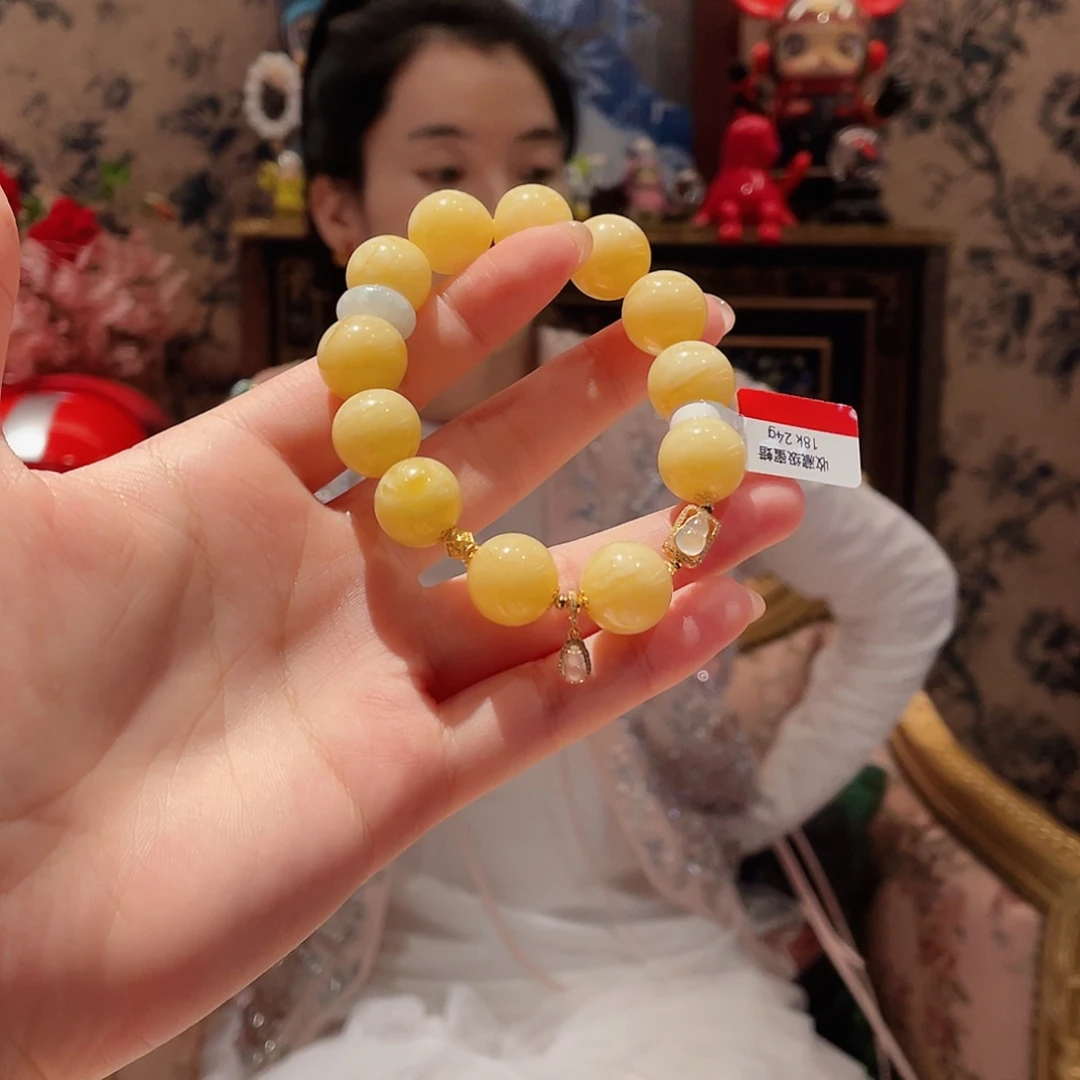 蜜蜡手串18K金镶嵌手串