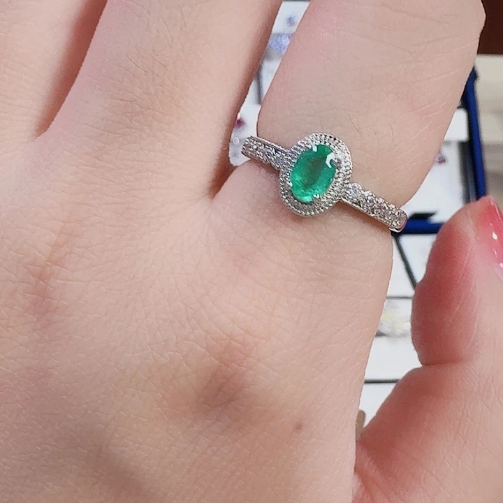 祖母绿戒指银S925镶嵌