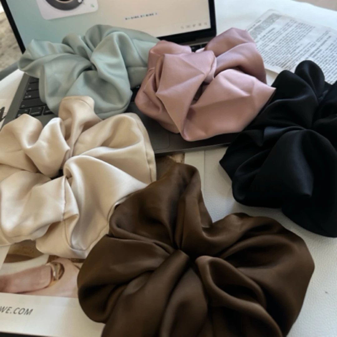 店主力推！韩系高级感加大号纯色缎面发圈丝滑法式气质枕头发圈