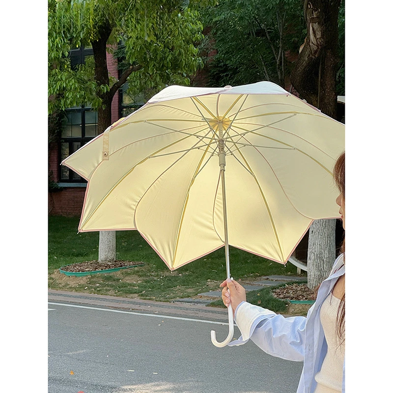 韩系自动花瓣长柄伞晴雨伞两用女加大加固抗风折叠便携高颜值雨伞